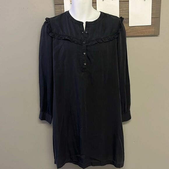 Old Navy Rustic Faded Black Ruffled Pullover Button Crew Neck Shirt Dress-Large - Picture 2 of 16